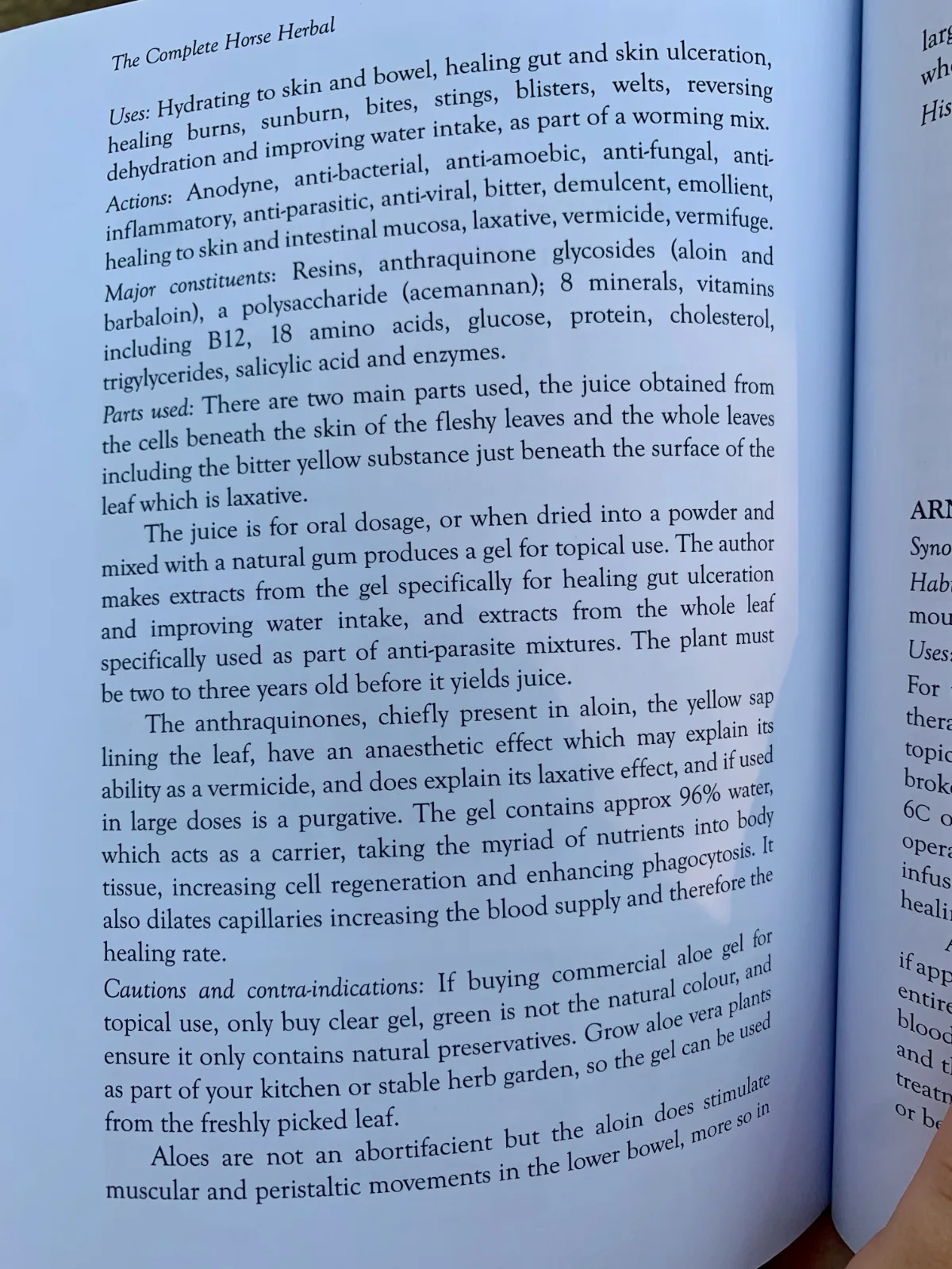 Extract from Victoria Ferguson's The Complete Horse Herbal book - Aloe page