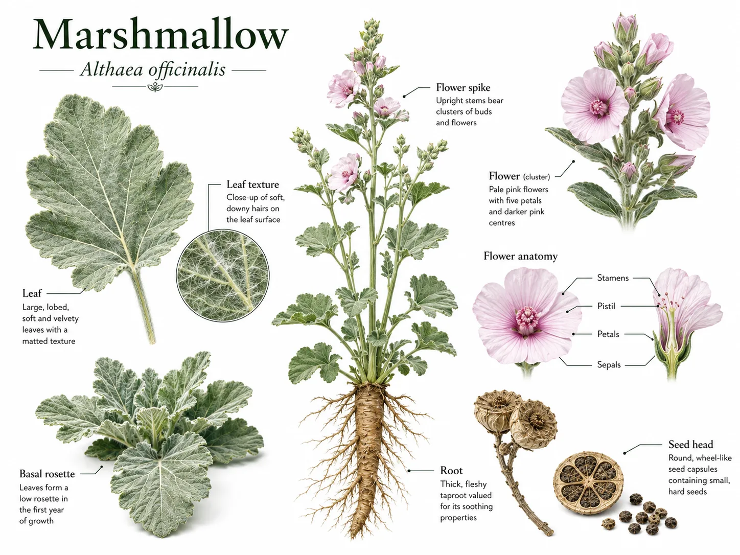 Marshmallow Plant Botanical Field Illustraliion